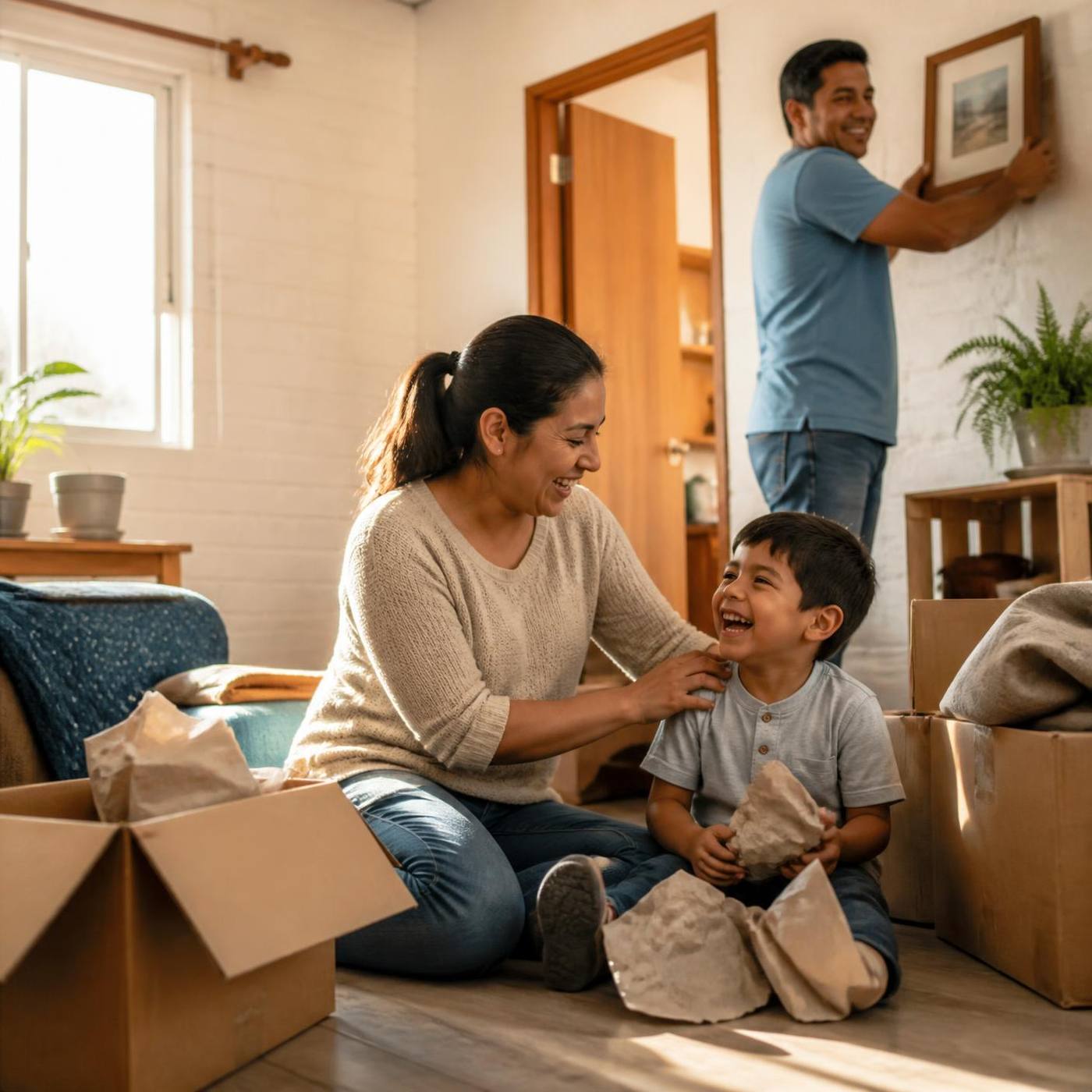 Familia chilena disfrutando del sueño de su nuevo hogar propio